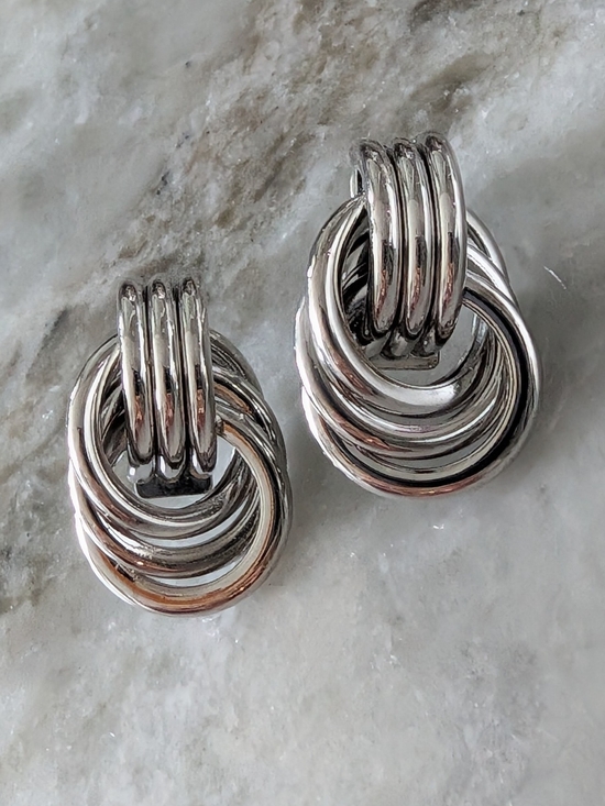 Jewelry - Silver Multi-Ring Knot Drop Earrings - Women Jewelry